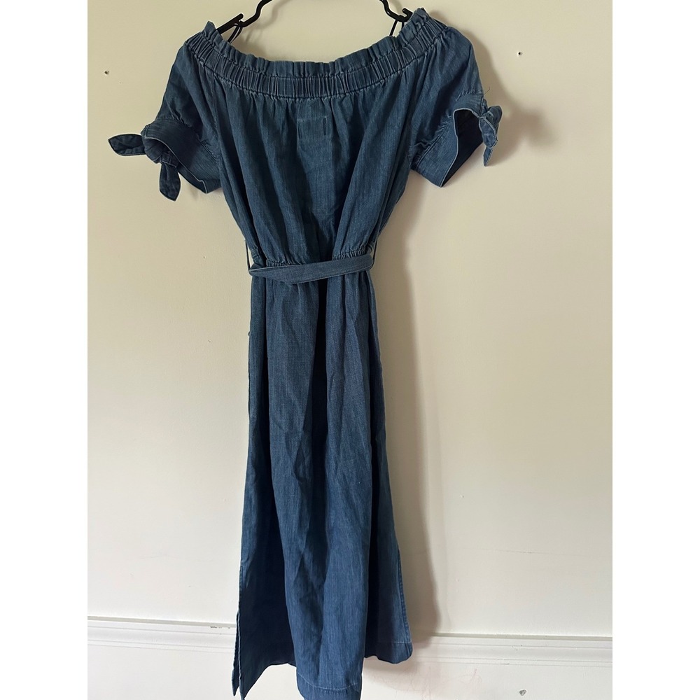 Vintage J. Crew Chambray Off Shoulder Midi Dress 2 Coastal Cowgirl Cottagecore - Picture 3 of 4